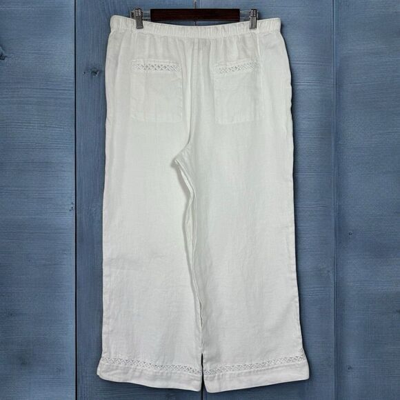 Joie Wide Leg 100% Linen Pants Large White Boho Elastic Waist Pull On Cropped - Picture 4 of 8